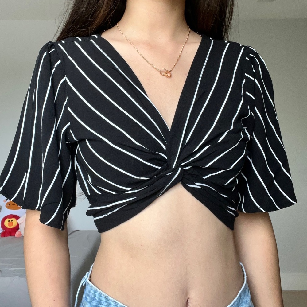A&F Striped Cross Knot Crop Top